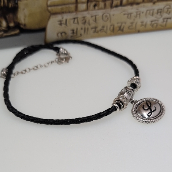 Napier Black and Silver Choker Necklace with Initial L Pendant - Picture 5 of 6